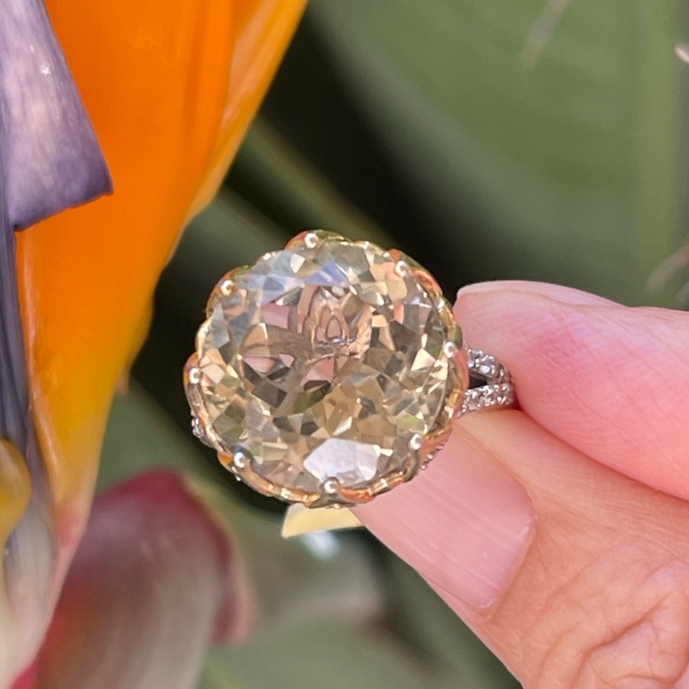 Lime citrine quartz white zircon accent solid sterling silver size 7.0 ring - Picture 3 of 9